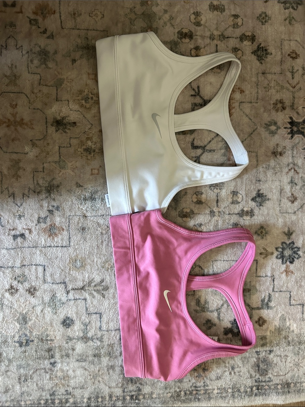 Nike White and Pink Racerback Sports Bras - Youth Pair